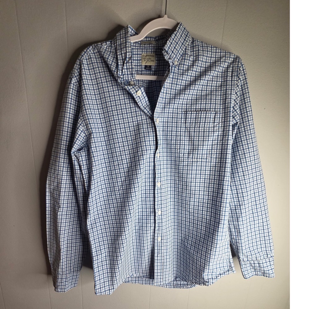 J.Crew Mens Classic Fit Blue White Gingham Cotton Button Down Shirt Size M 2058